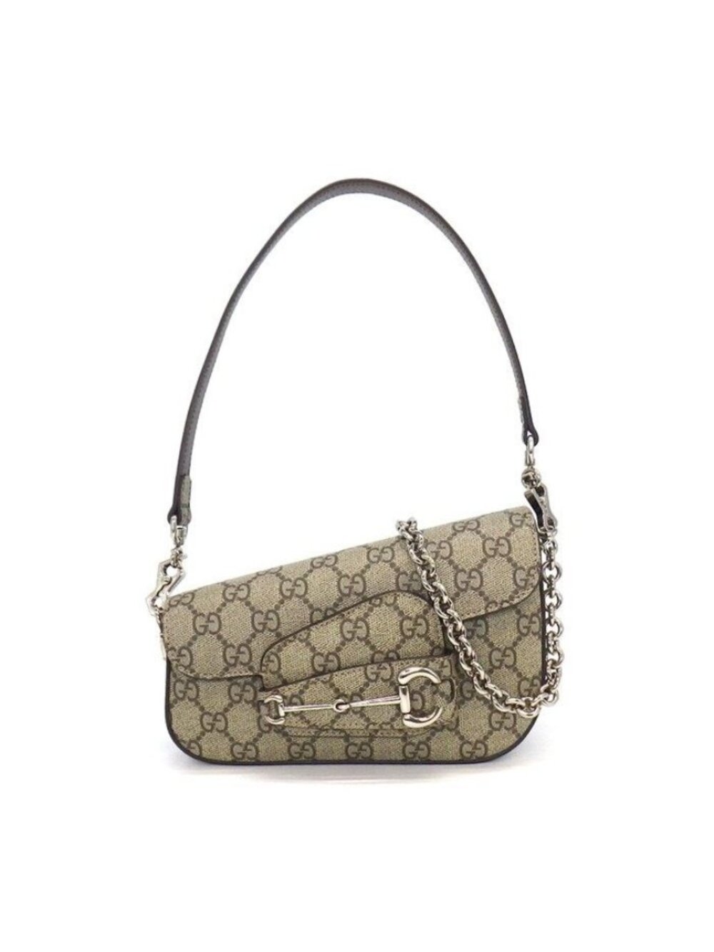 Gucci Shoulder Bag 2-Way 3way Horsebit 1955 Beige GG Supreme Canvas Silver